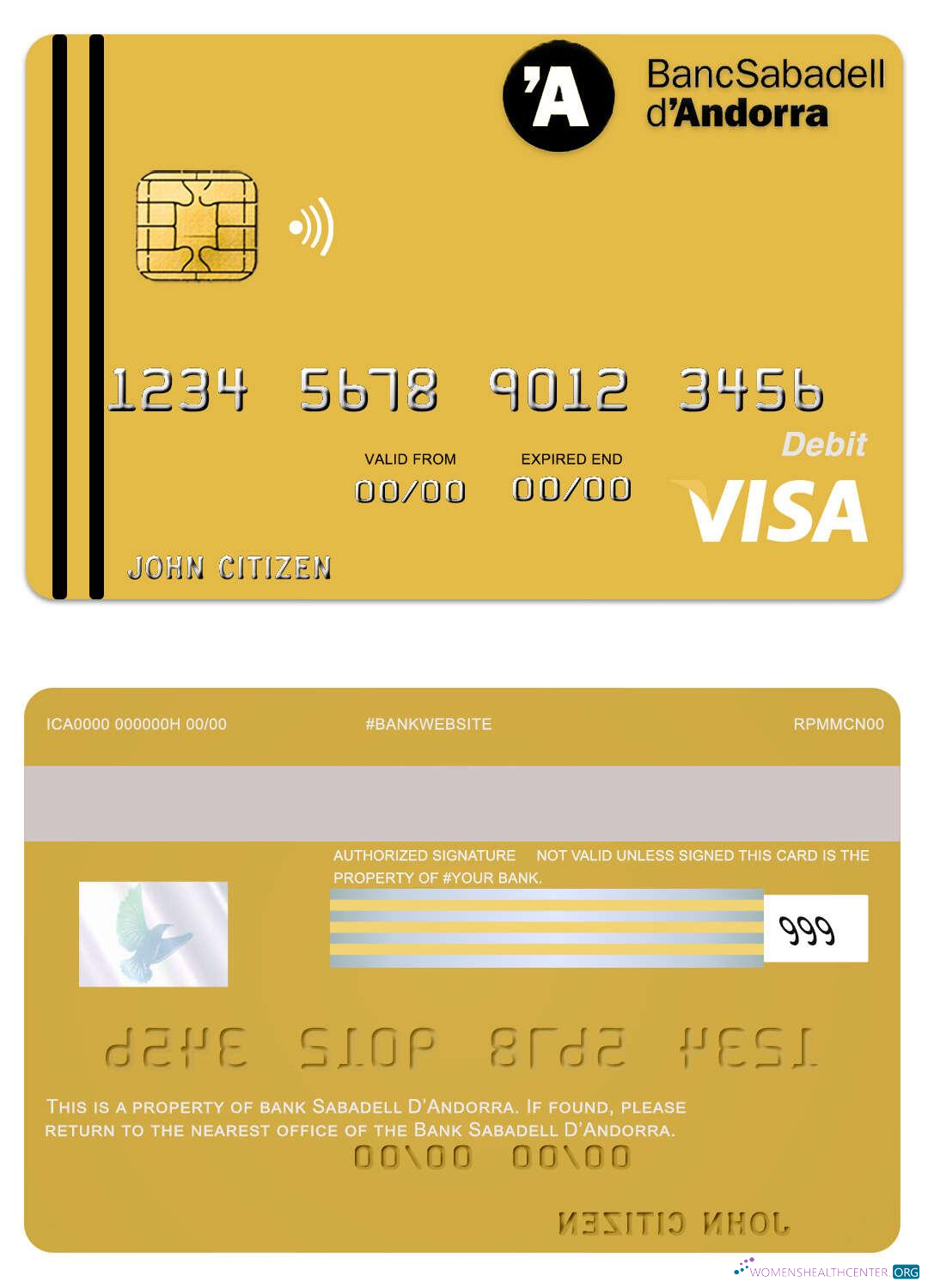 Download Andorra Bank Sabadell bank visa card Photoshop template